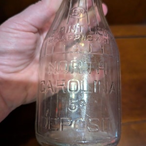 North Carolina Liquid Bottle One Pint NC Approved 5 Cent Deposit Milk Vintage afbeelding 4