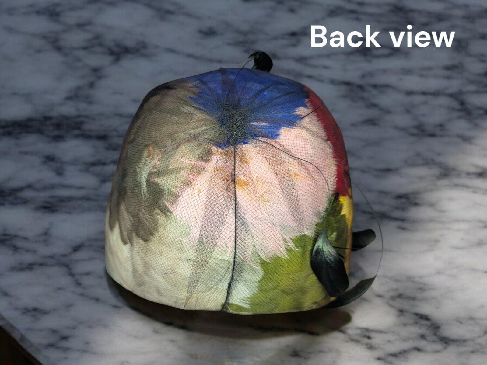 Vintage Don Anderson New York Womans Formal Hat Vibrant Colors w/ Black Feathers Vintage Don Anderson New York Womans Formal Hat Vibrant  main image 3