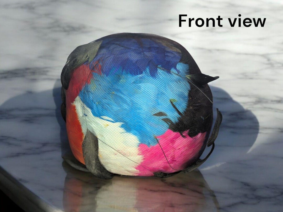 Vintage Don Anderson New York Womans Formal Hat Vibrant Colors w/ Black Feathers Vintage Don Anderson New York Womans Formal Hat Vibrant  main image 4