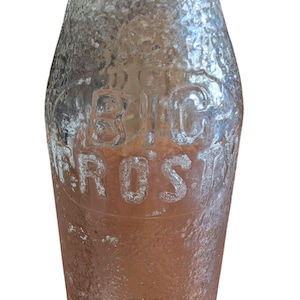 Vintage Big Frosty Glass Soda Bottle Hutaff w/ Swirl Defect - 6.5 oz - 1930-40s