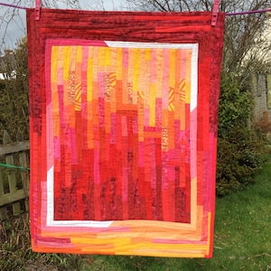 Red abstract art quilted wallhanging