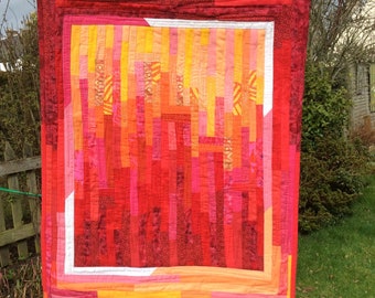 Red abstract art quilted wallhanging