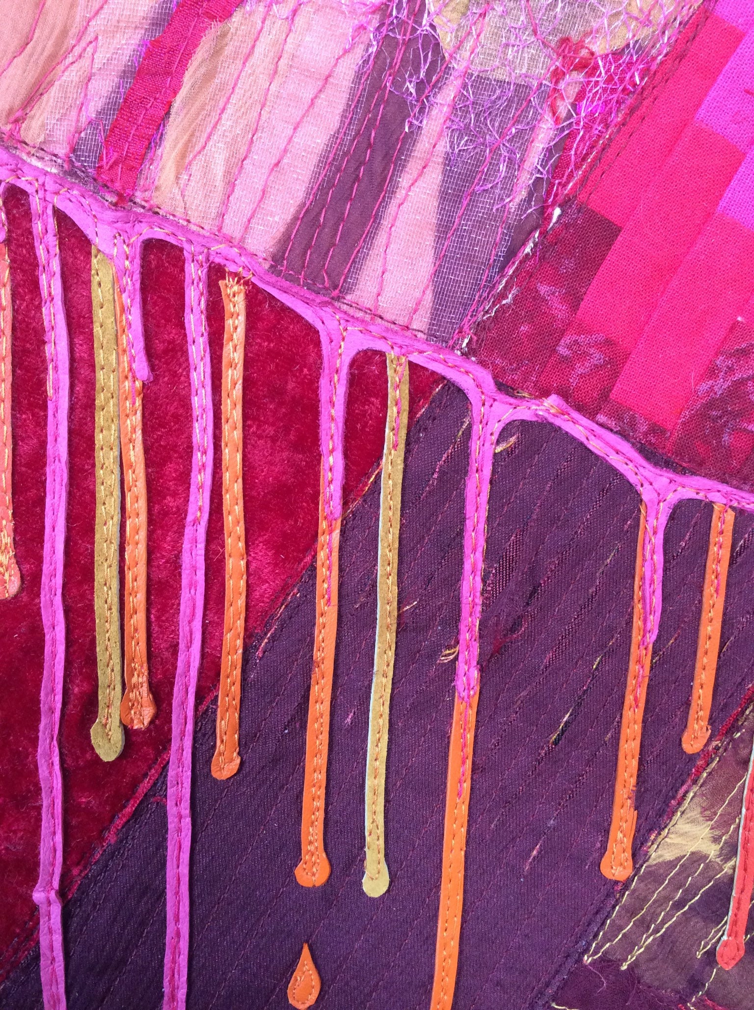 Red Abstract Textile Art on Canvas Etsy