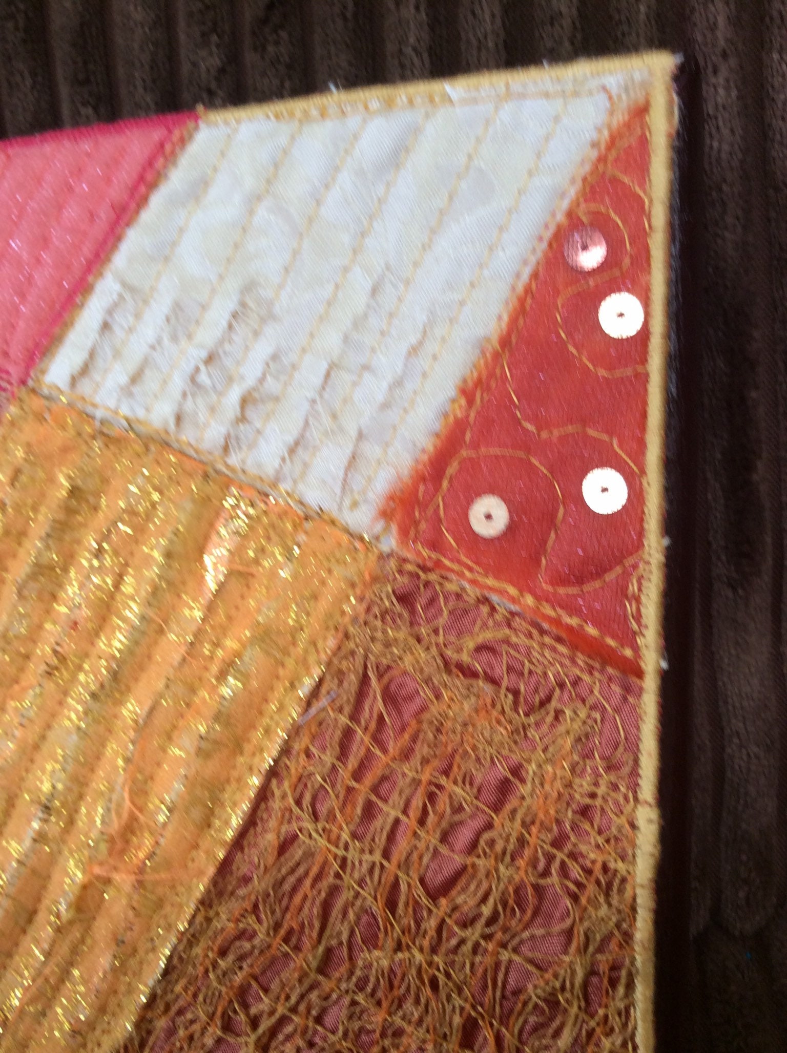 Red Abstract Textile Art on Canvas Etsy