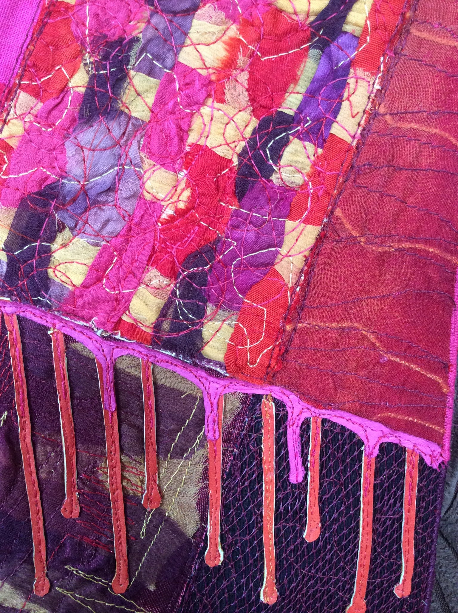 Red Abstract Textile Art on Canvas Etsy