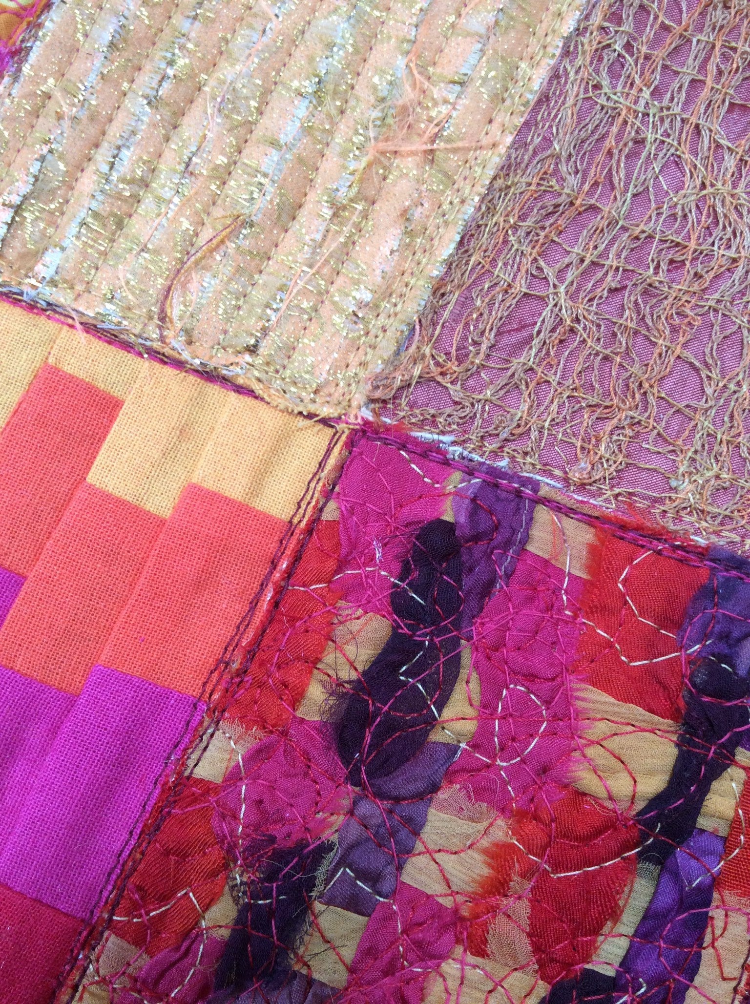 Red Abstract Textile Art on Canvas Etsy