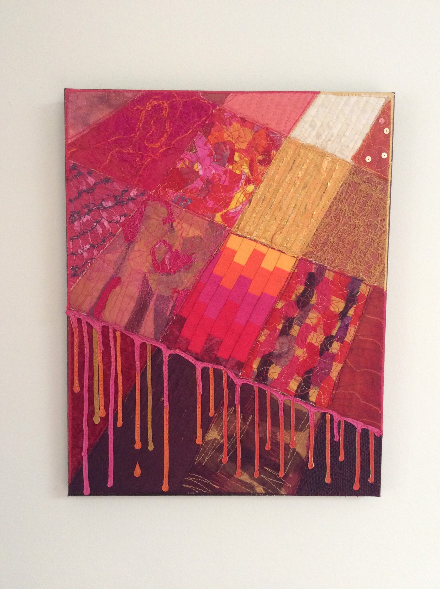 Red Abstract Textile Art on Canvas Etsy