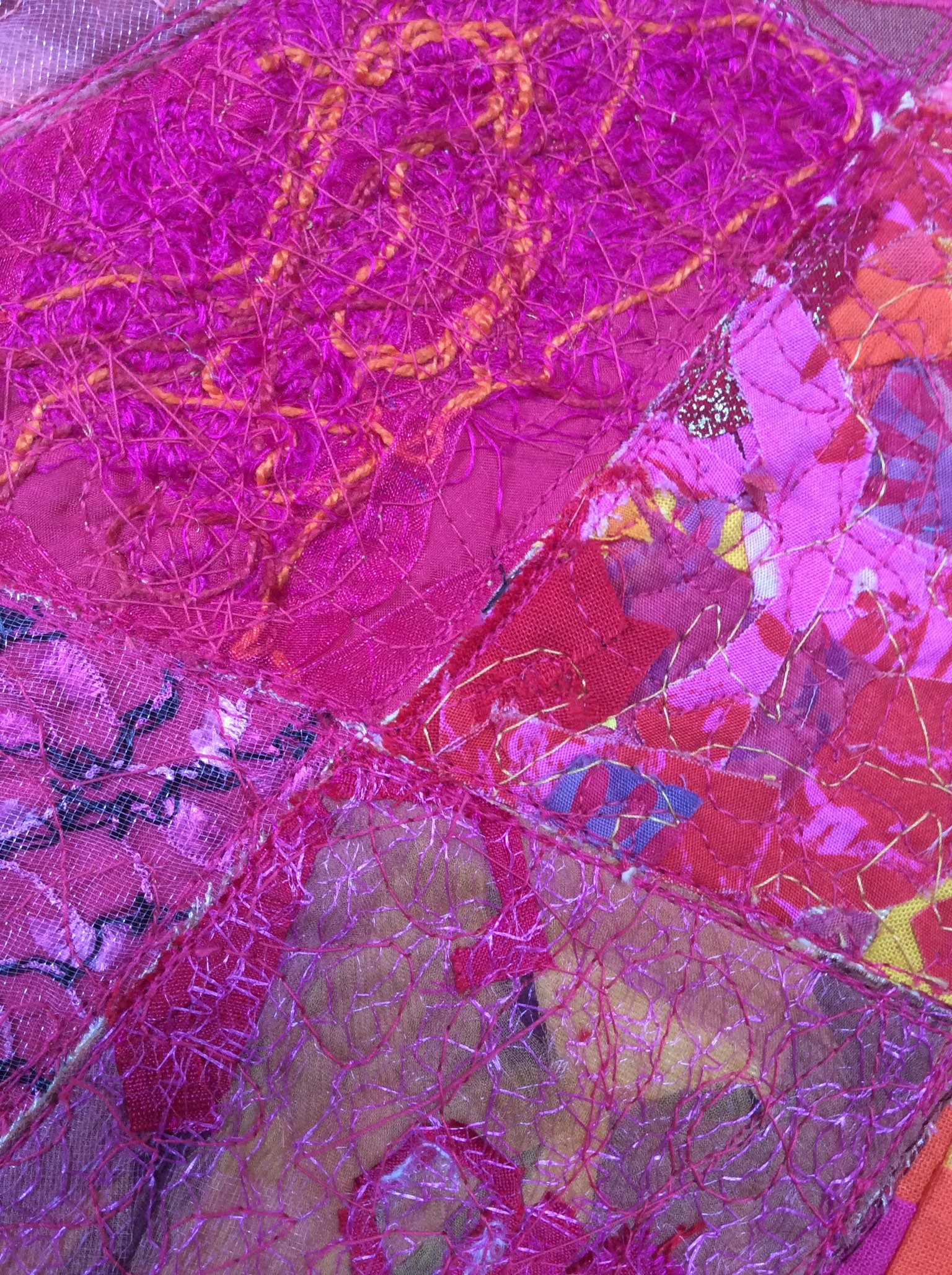 Red Abstract Textile Art on Canvas Etsy