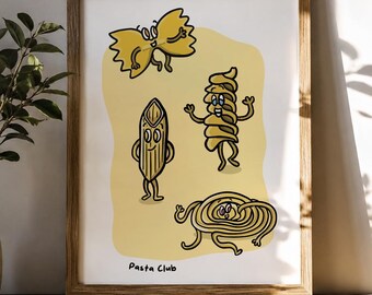 Pasta Druck, Cute Pasta Club, Wandkunst, Pasta Küche Dekor, Italienische Pasta Druck, Italien Pasta Kunst, Pasta Party, Pflanzlicher Druck, Ungerahmt
