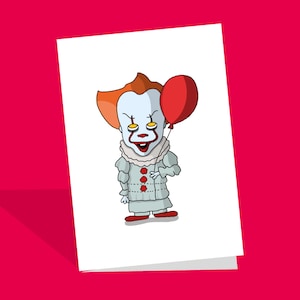 Carte de voeux de clown informatique | Cartes Pennywise | Fan de films d'horreur | Carte d'Halloween | Informatique Stephen King | Anniversaire | Clown effrayant | Effrayant | Peur | Films cultes