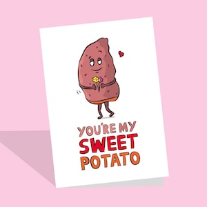 carte de patate douce | Saint-Valentin végétalien | Pommes de terre | Anniversaire Royaume-Uni | Jeu de mots d'amour mignon | Nourriture Kawaii | Petit ami | Petite amie | Végétal