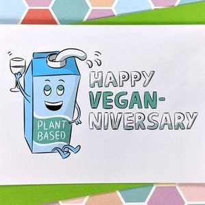 Cartão de aniversário vegano | Leite sem laticínios | Trocadilho com marco de casamento | Relacionamento amoroso | Marido baseado em vegetais | Esposa | Namorado | Namorada