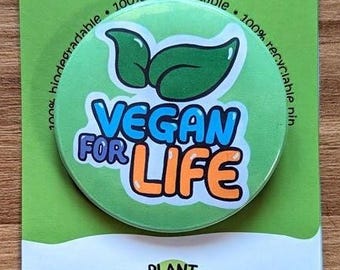 Vegan Badge | Vegan for Life | Small Vegan Gift | Accessories | Patch | Sustainable Gifts | Animal Rights Pin | Activism | Button Badge
