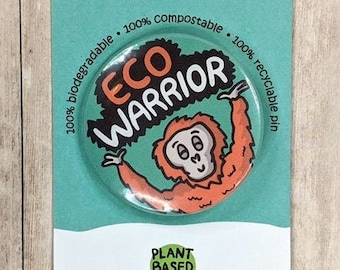 Eco Warrior Badge | Eco Friendly Badge | Activist | Environmental Pins | Tree Hugger | Orangutan Badge | Eco Conscious | Plastic Free Badge