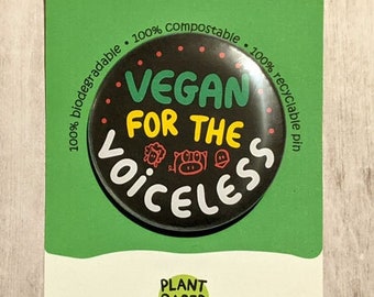 Vegan for the Voiceless Badge | Vegan Badges | Animal Rights | The Voiceless | Animal Activist Badge