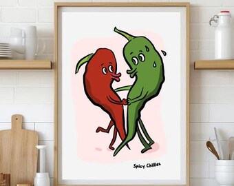 Chilli Pepper Kitchen Print - Hot Spice Home Decor - Cute Food Art Print - Spice Kitchen Decor - Hot Pepper Illustration - Vegan Kitchen