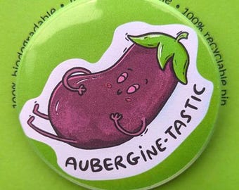Aubergine Badge, Vegan Pin, Eggplant, Plant Based, Sustainable gift