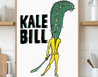 Kale Print, Vegetable Wall Art, Kitchen Decor, Food Prints, Vegan, Punny Art