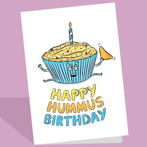 carte d'anniversaire de houmous | Jeux de mots au houmous | Drôle | Anniversaire amusant | Nourriture végétalienne | Pois chiches | Fan de Houmous | Mignonne amie végétalienne | Petite amie | Petit ami
