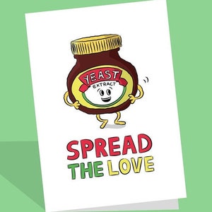Carte Marmite / Diffondi l'amore / Lievito / Marmite Fan / Adoralo, odialo / B12 / Giochi di parole divertenti / Fidanzata / San Valentino / Cibo vegano carino