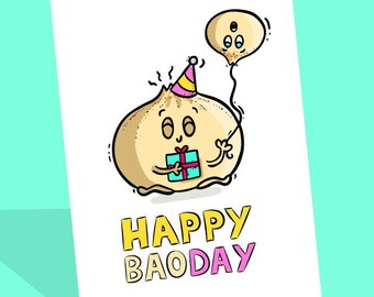 Bao Bun Card | Steamed Buns | Cute Japanese | Baozi | Bao Bun Birthday | Chinese cuisine | Mantou | Kawaii | China | Japan | Funny Food Pun