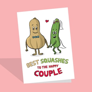 Cartão de casamento vegano | Casamento vegetariano | Noiva e noivo engraçados | Trocadilho de casamento | Casal feliz | Celebração do grande dia do amigo | Bonito à base de plantas