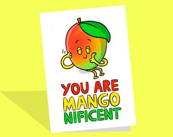 Mango Card | You're Magnificent | Mango Puns | Mango Birthday Card | Mangoes | Cute Birthday | Vegan Card | Mental Health | Positivity