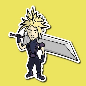 Final Fantasy 7 Sticker | Cloud Strife | Retro Stickers | FF7 | Cute | Gaming Characters | Vinyl Decal | Kawaii | FF Waterproof | RPG Gamer