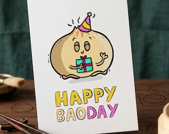 Bao Bun Card | Steamed Buns | Chinese Birthday | Baozi | Asian Cuisine | Mantou | Food Pun | Japanese