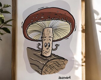 Shiitake Mushroom Art Print | Wall Art | Fungi Botanical Prints | Cottagecore Kitchen Decor | A5 A4 A3 Nature Woodland