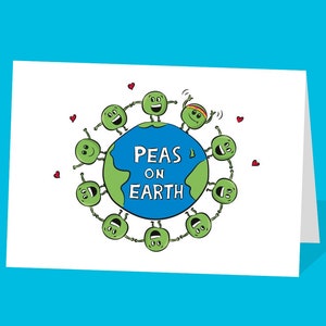 petits pois sur Terre | Cartes Paix sur Terre | Cartes de Noël végétaliennes | Aime la Terre | Paix dans le monde | Sauvons la planète | calembours aux petits pois | Carte de Noël végétarienne