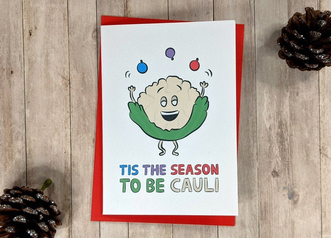 Cauliflower Christmas Card Tis the Season to Be Jolly Merry Christmas