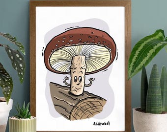 Shiitake Mushroom Print | Mushroom Wall Art | A5, A4 and A3 | Fungi Prints | Shitake