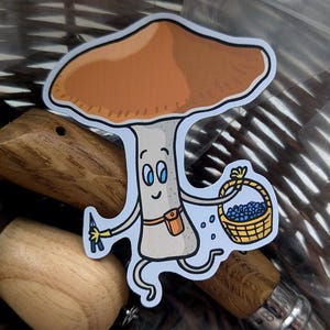 Autocollant mignon de recherche de nourriture | Autocollant en vinyle champignon | Amoureux de la nature | Champignons étanches | Cadeau de fourrage | Sticker champignon | Cottagecore | Amoureux de la forêt