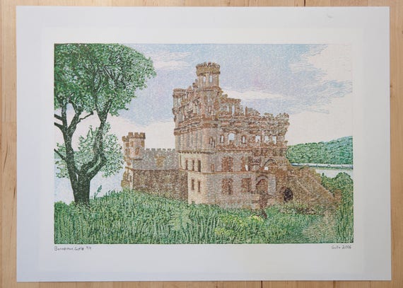 Bannerman Castle Hudson Valley Ny Reduction Linocut 3 9 Etsy