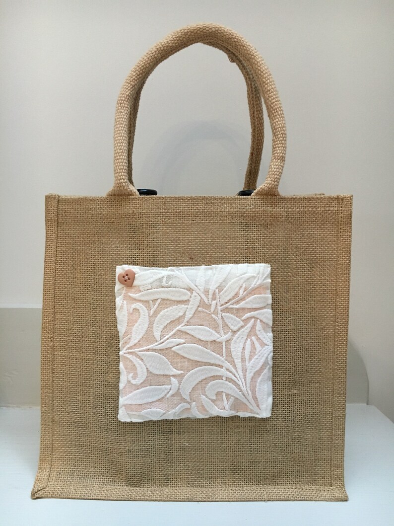 Hessian Bag With Hand Sewn Decoration On One Side Etsy