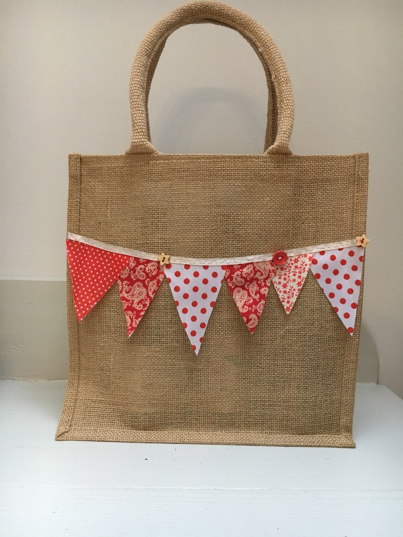 Hand Decorated Hessian Bag With Fabric Handles Etsy