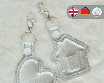 Pendant embroidery file house and heart - instructions in German and English