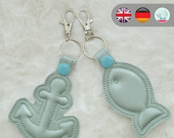 Pendant embroidery file fish and anchor - instructions in German and English
