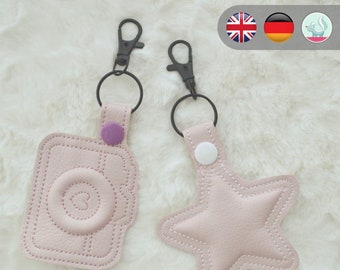 Pendant embroidery file camera and star - instructions in German and English