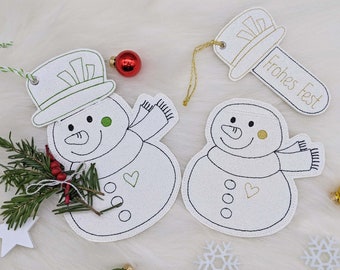 ITH embroidery file snowman gift tag for the 10 x 10 cm embroidery frame