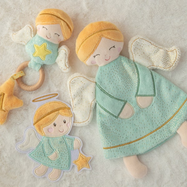 Guardian angel bundle cuddly blanket, gripping toy, application in 6 sizes