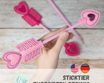 ITH Embroidery File Pencil Topper – Cupid Arrow | Valentine’s Day | Felt & Faux Leather (10x10 hoop / 4 “x4”)