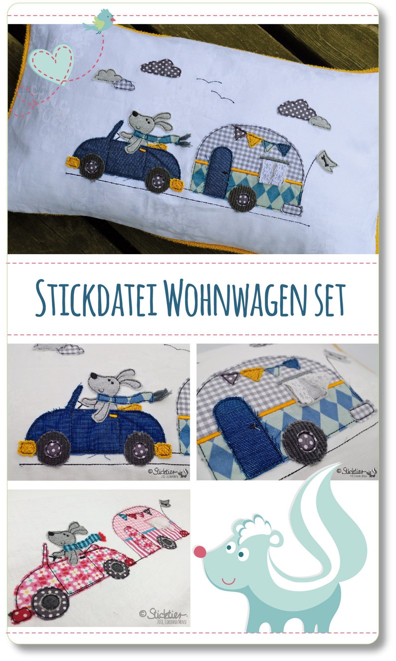 Stickdatei Auto mit Wohnwagen 13x18 Stickrahmen Download Bild 4