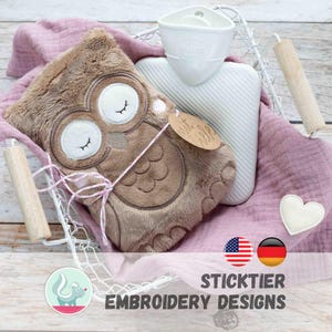ITH Embroidery Owl – Hot Water Bottle Cover & Heating Pad | 2 Sizes | Plush Toy, Cherry Pit Pillow, Music Box