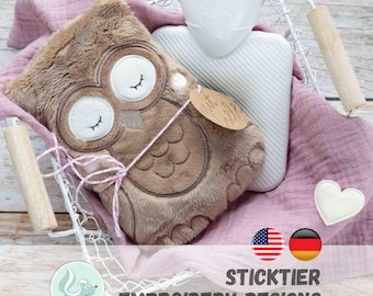 ITH Embroidery Owl – Hot Water Bottle Cover & Heating Pad | 2 Sizes | Plush Toy, Cherry Pit Pillow, Music Box