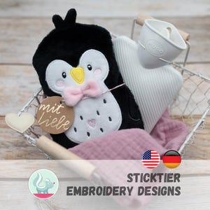 ITH Embroidery Penguin – Hot Water Bottle Cover, Heating Pad & Plush Toy | 2 Sizes | Winter Friend