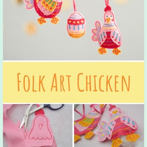 Folk Art Chicken Set ITH Embroidery file for the 10 x 10 cm embroidery frame of the embroidery machine step-by-step instructions in German Download image 2