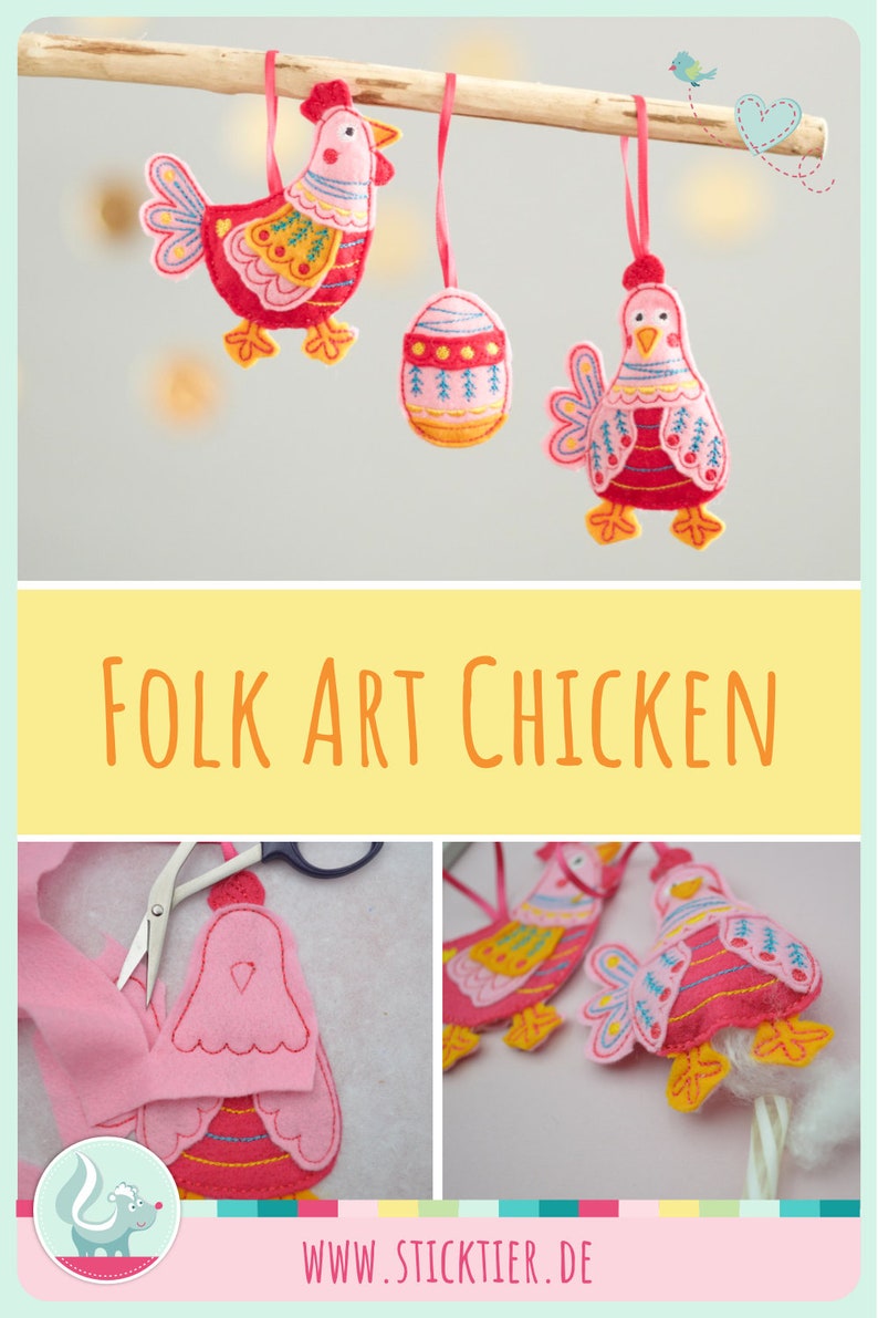 Folk Art Chicken Set ITH Embroidery file for the 10 x 10 cm embroidery frame of the embroidery machine step-by-step instructions in German Download image 2