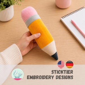 Fichier de broderie numérique « Crayon de couleur ITH » 18 x 30 cm – gros crayon en peluche à câliner – fichier de broderie numérique